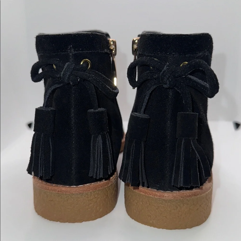 Kate Spade Belleville Too Suede Ankle Boots Booties w Tassel Women’s 6.5 Black